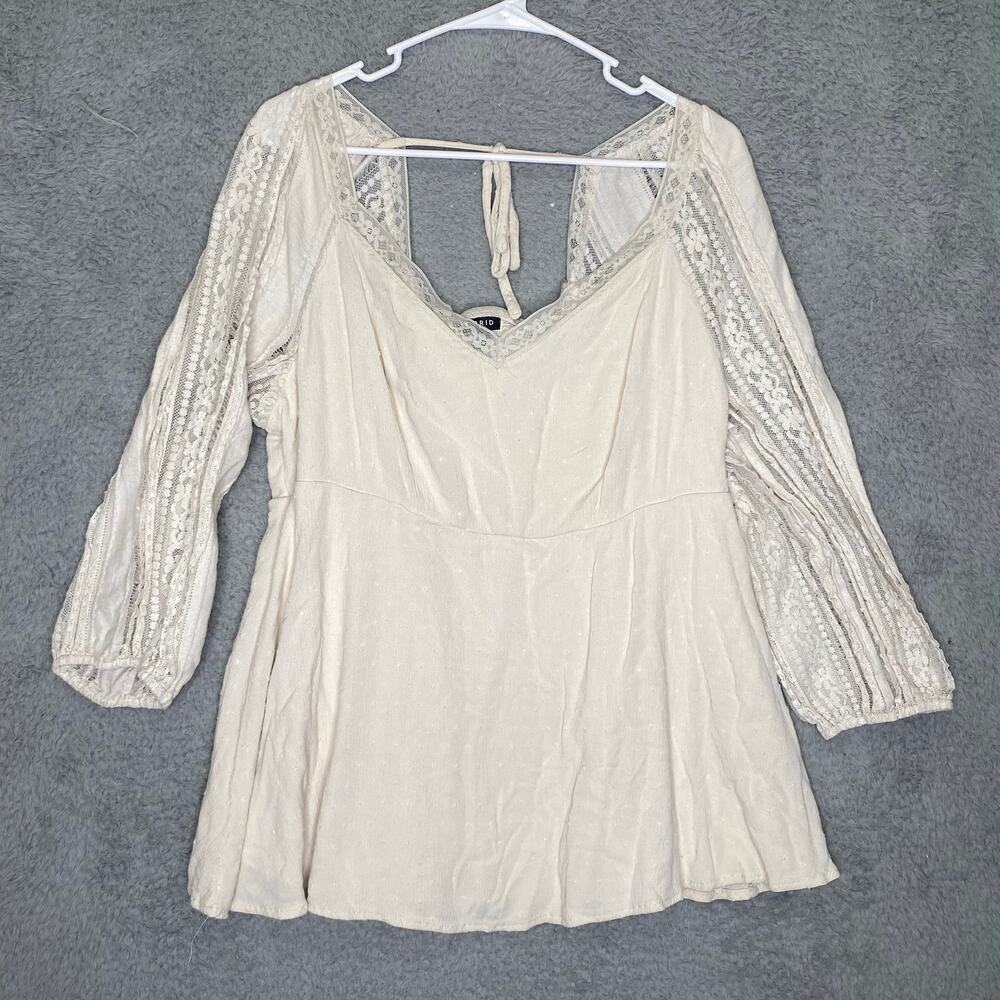 Torrid womens 2X 3/4 sleeve lace prarie cottage peasant dainty smocked flowy